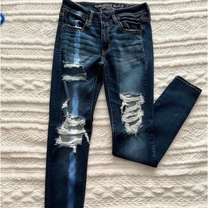 American Eagle super stretch distressed jeans.